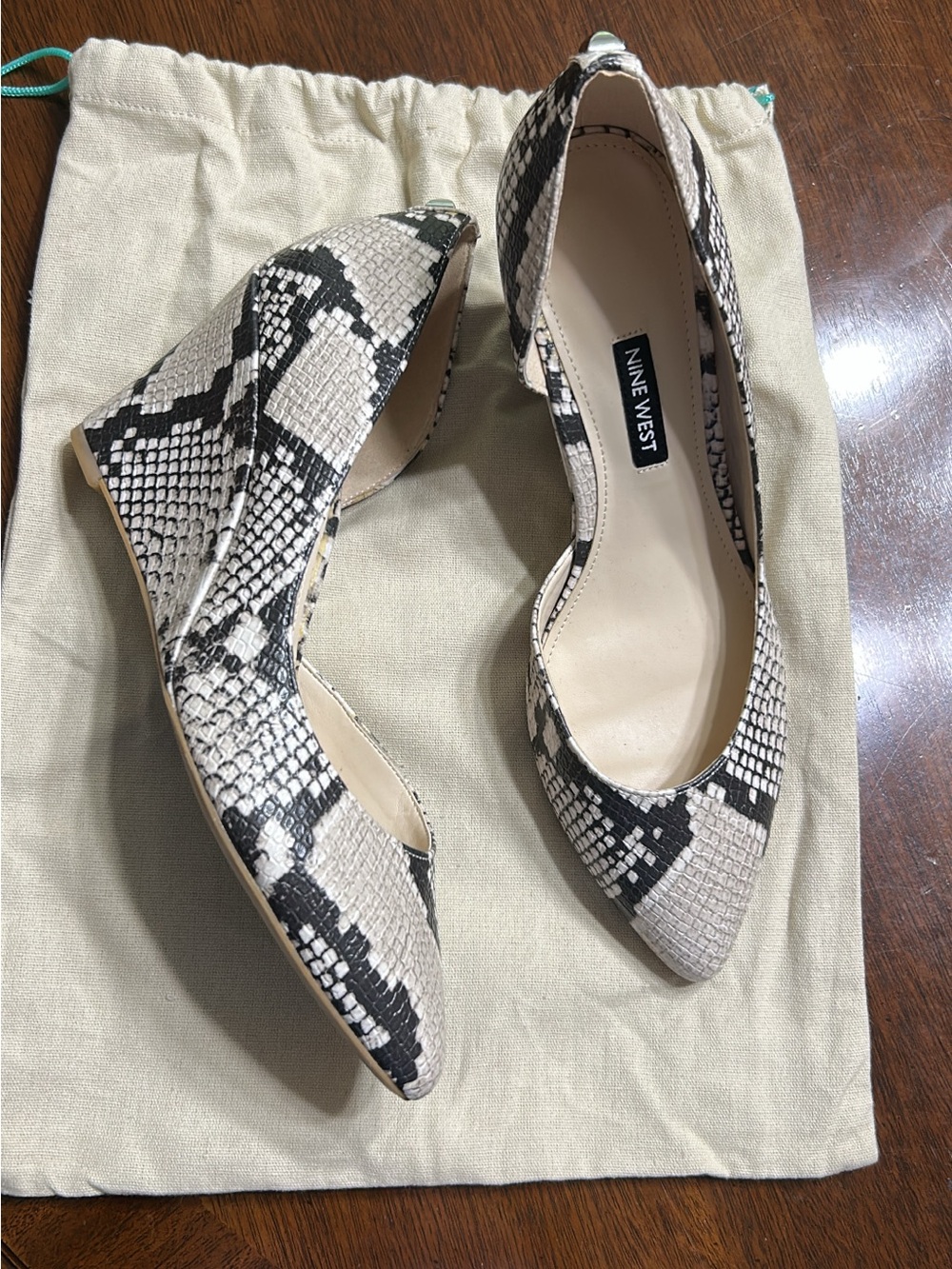Nine West Snakeskin D'Orsay Pumps - Black & Cream